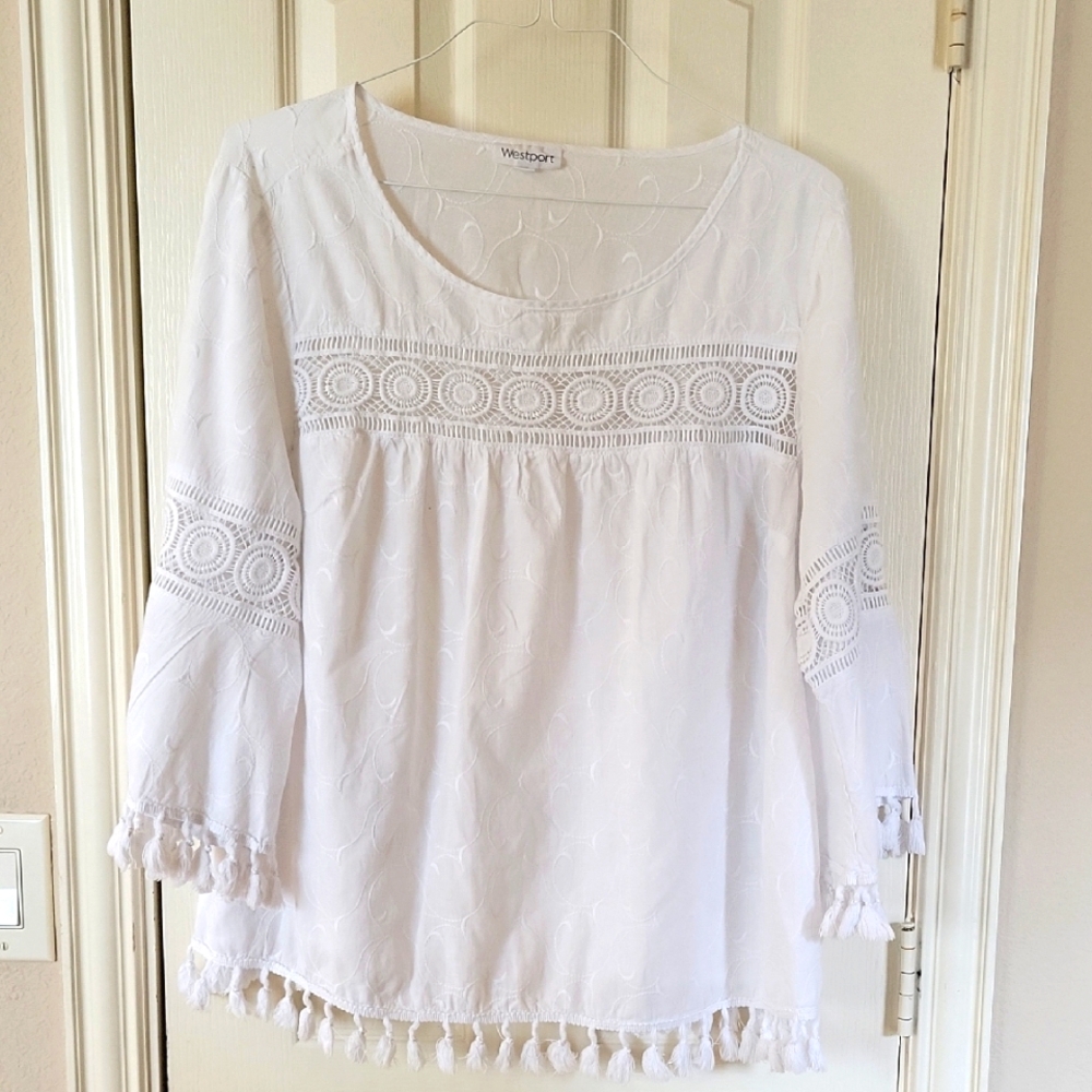 Westport White Crochet-Trim Peasant Top